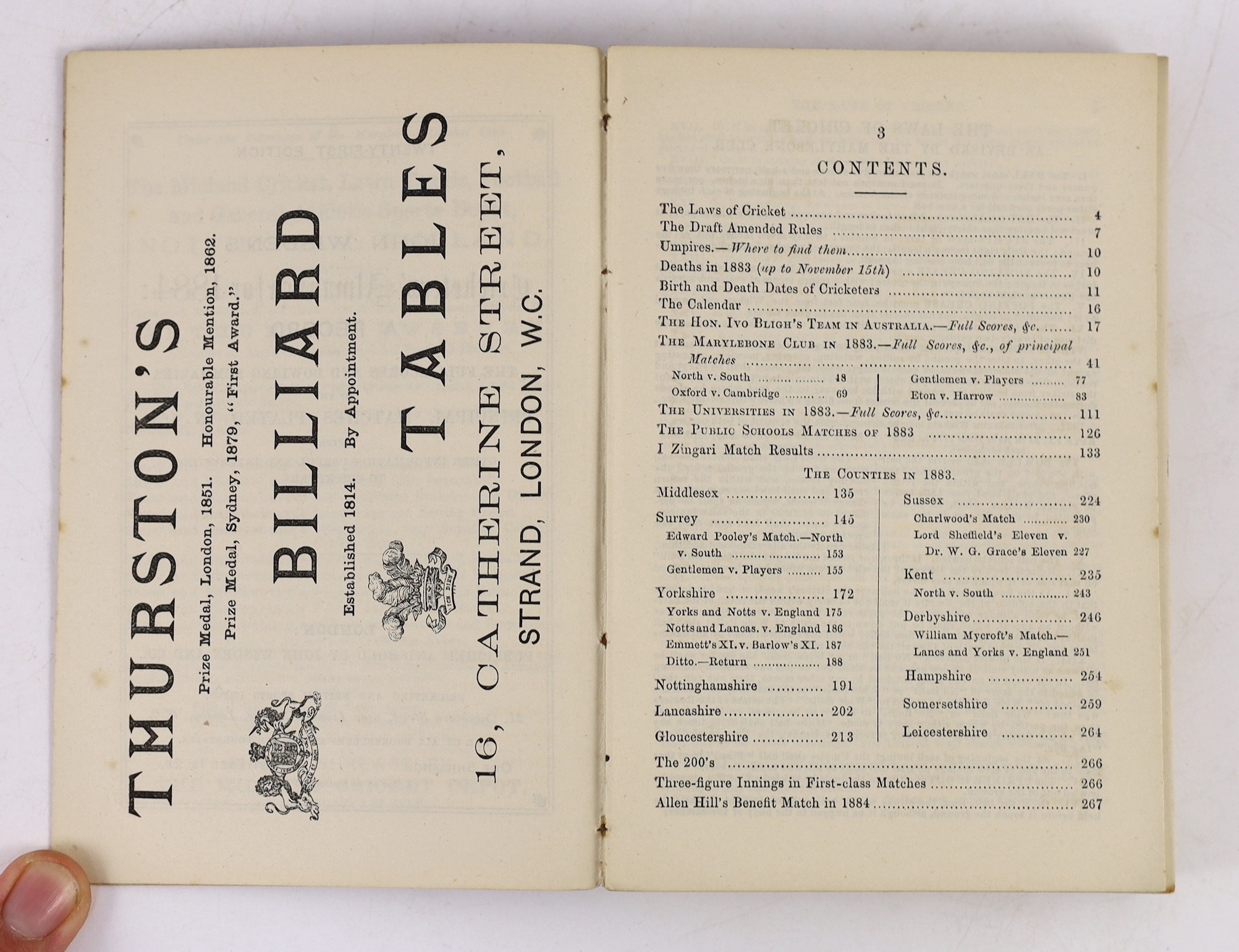 Wisden, John - Cricketers’ Almanack for 1884, 21st edition, original paper wrappers, very minor spotting to early advertisements, title and page edges.